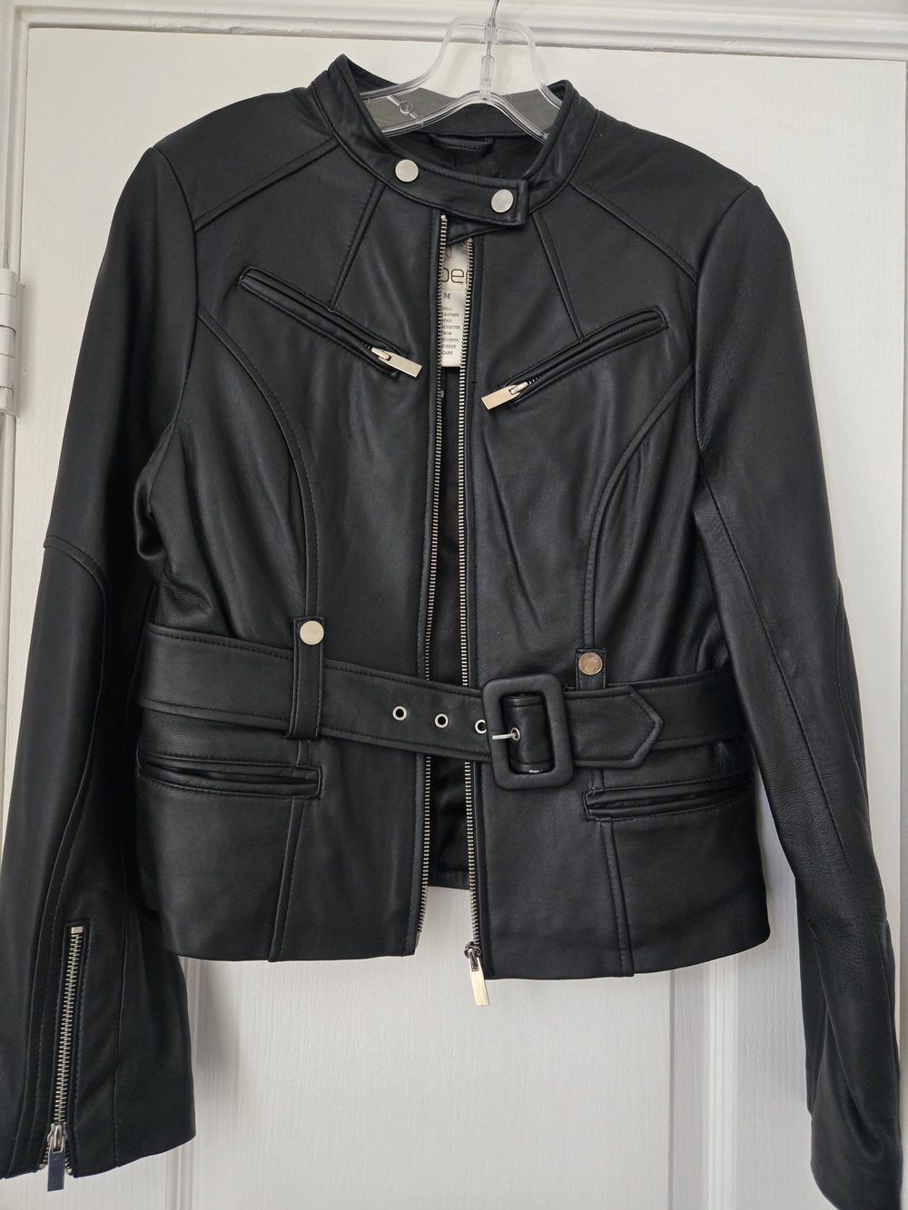 Vintage Arden B Black Leather Moto Jacket with Belt - Size M - NWOT